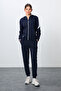 Indigo Compact Cotton Thick Smooth Textured Hooded Standard Fit Women's Tracksuit Set - 95343 - 4