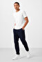 Navy Blue Standard Fit Woven Lightweight Stretchy Chino Men's Trousers - 82176 - 4