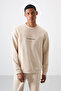 Beige Cotton Thick Soft Textured Comfort Fit Printed Men's Tracksuit Set - 85253 - 5