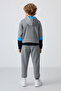 Gray Melange Cotton Thick Fleece Lined Standard Fit Embroidered Boys Tracksuit Set - 11255 - 7