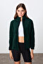 Pine Green Thick Soft Textured Hooded Standard Fit Embroidered Fleece Women's Sweatshirt -97287 - 4