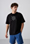 Black - White Cotton Thick Soft Textured Oversize Fit Printed Men's T-Shirt - 88324 - 4