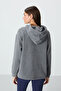 Gray Melange Thick Soft Textured Hooded Comfortable Fit Embroidered Fleece Women's Sweatshirt - 97292 - 6