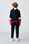Navy Blue Cotton Thick Fleece Lined Standard Fit Embroidered Boys' Tracksuit Set - 11255 - 8