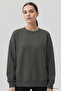 Khaki Basic O Neck Oversized Women's Sweatshirt - 97053