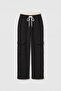 Black Double Belted Cargo Pocket Palazzo Girls' Sweatpants - 75198 - 3