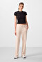 Beige Soft Textured Side Panel Detailed Wide Leg Women's Palazzo Trousers - 94669