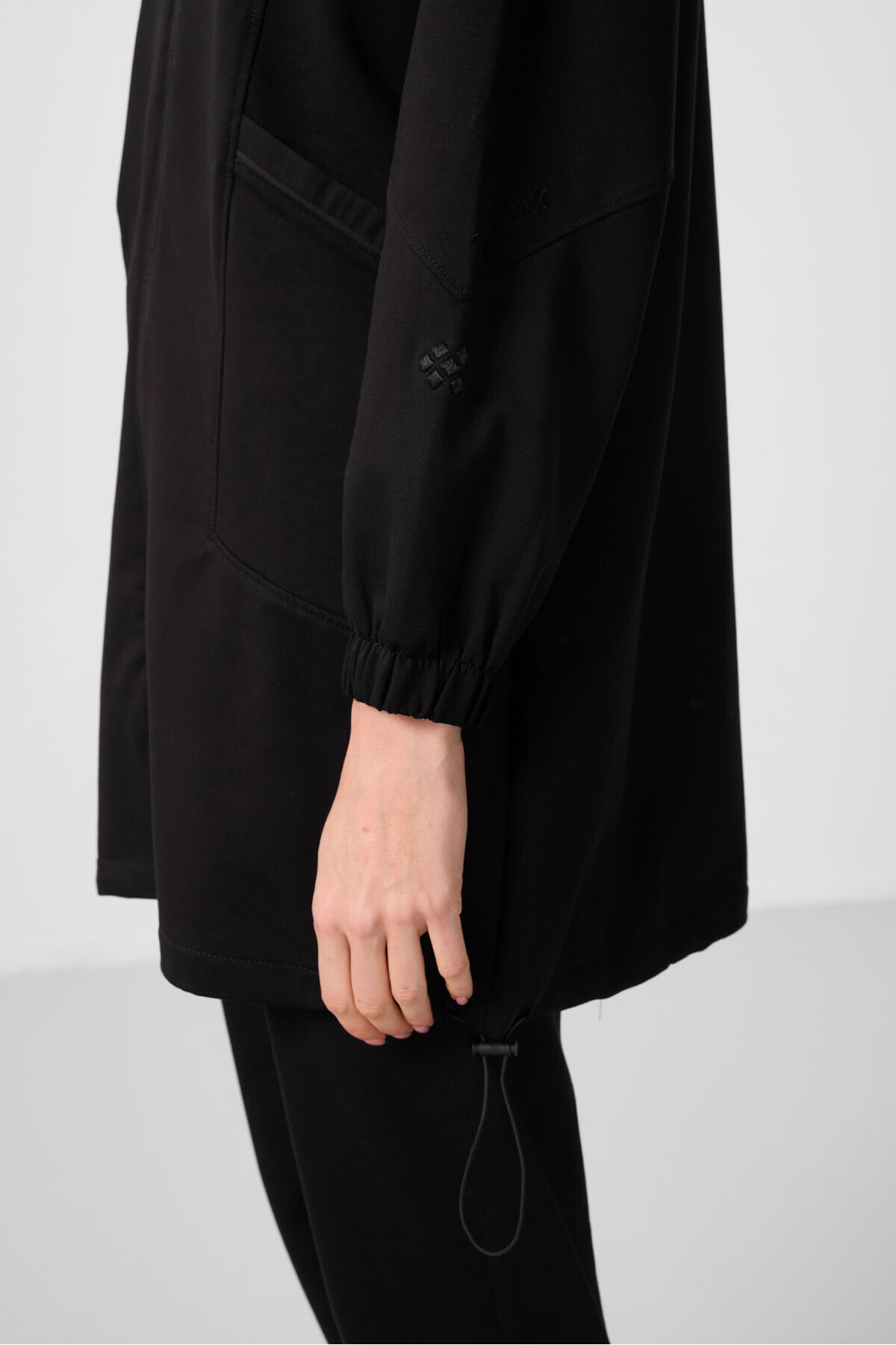 Black Stand Collar Zippered Comfortable Form Women's Tracksuit Tunic Set - 95345 - 6