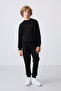 Black Cotton Thick Inside Hairy Soft Textured Standard Fit Embroidered Boy's Tracksuit Suit - 11249