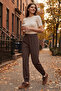 Brown High Waist Jogger Comfortable Fit Cuffed Women's Sweatpants - 94561