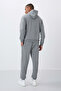 Gray Melange Compact Cotton Thick Smooth Textured Hooded Comfort Fit Men's Tracksuit Set - 85262 - 7
