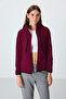 Erguvan Thick Soft Textured Hooded Standard Fit Embroidered Fleece Women's Sweatshirt -97287 - 2