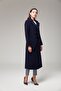 Double-Breasted Waist-Tied Mid-Length Coat Dark Blue 3754-Y