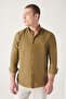 Men's Khaki 100% Cotton Thin Soft Button Collar Shirt E 002206 - 3