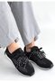 Black Nubuck Lace-Up Women's Sports Shoes - 3