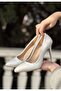 Silver Gray Satin Women's Stiletto Shoes - 2