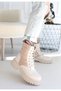 Women's Beige Patent Leather Lace-Up Casual Boots - 3