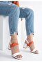 White Orange Women's Heeled Sandals - 2