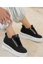 Black Faux Leather White Sole Lace up Women's Sports Shoes - 4