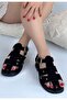 Black Suede Women's Flat Sandals - 3