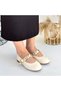 Beige Faux Leather Women's Ballerina Shoes - 4