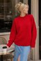 Red Crew Neck Oversize Women's Knitwear Sweater - 8
