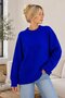 Cobalt Blue Crew Neck Oversize Women's Knit Sweater - 3