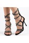 Women's Black Satin Heeled Sandals - 7