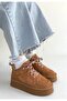 Tan Suede Lace-Up Women's Flat Boots - 3