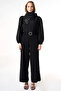 Metal Buckle Detailed Crepe Trousers Black - 3