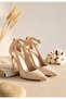 Beige Patent Leather Women's Stiletto Shoes - 4