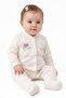 Baby Girl Ecru Pink Rose Embroidered Cross-Stitch Snap-On Jumpsuit with Booties