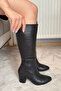Women's Monika Black Skin 7.5 cm Heeled Below the Knee Zippered Boots - 2