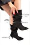 Women's Donna Black Suede Bellows Pointed Toe Thin Heel Half Length Boots - 7
