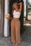 Camel Wide Leg Elastic Waist Basic Long Women's Trousers Sh191