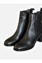 Eliya Elastic Thick Boots Heeled Round Toe Black Leather Skin - 8