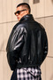 High Collar Oversize Men's Leather Jacket - 4