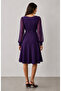 Round Neck Midi Women's Dress with Chiffon Sleeves - 3