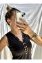 Women's Black Color V-Neck Low-Cut Buttoned Lined Body Blouse - 3