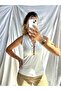 Women's White Color V-Neck Low-Cut Buttoned Lined Body Blouse - 3