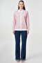 Stripe Pattern Cotton Blouse Fuchsia - 3