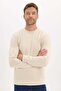 Men's Standard Fit Regular Cut Long Sleeve Modal Fabric Crew Neck Bone Color Sweatshirt - 3