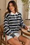 Anthracite Striped Polo Neck Buttoned Women's Knitwear Sweater - 2