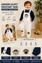 Boy's Teddy Bear Embroidered Gabardine Salopet Set – 2-Piece Set with Long Sleeve Sweatshirt - 2