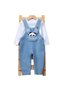 Knitted Denim Fabric with Panda Figure, Seasonal 2-Piece Salopet Set - 4