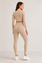 Beige High Waist Ribbed Tightening Leggings with Fleece Inside Beige - 4