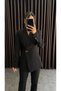Women's Single Button Asymmetrical Jacket Trousers Suit Black - 6