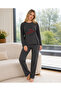 Anthracite Heart Patterned Cashmere Pajama Set - 2