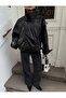 Women's Cross-Collar Double-Breasted Cut-Out Bomber Faux Leather Jacket - 5