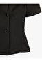 Buttoned Stitching Detailed Short Sleeve Double Breasted Collar Blazer Jacket - 8